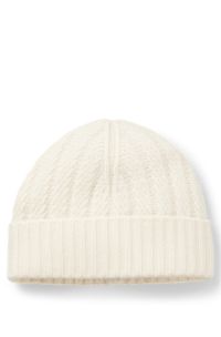 Cashmere beanie hat with Aran cable knit, Natural
