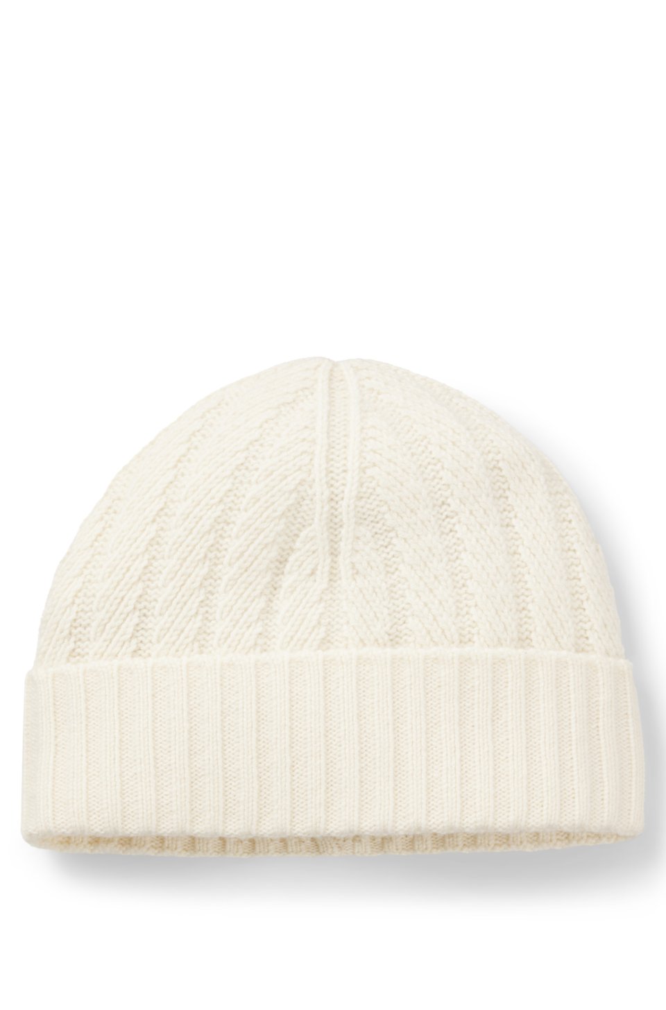 Cashmere beanie hat with Aran cable knit