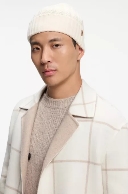 Cashmere beanie hat with Aran cable knit