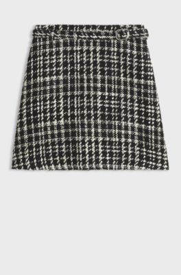 A-line mini skirt in checked boucl&eacute;, Patterned