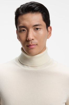 Rollneck sweater in pure cashmere, Natural
