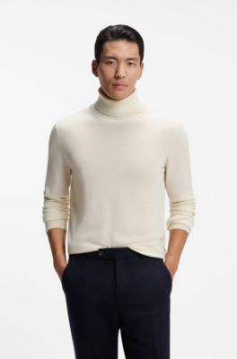 Rollneck sweater in pure cashmere, Natural