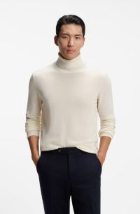 Rollneck sweater in pure cashmere, Natural