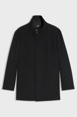Italian fabric formal coat with a stand collar, Black