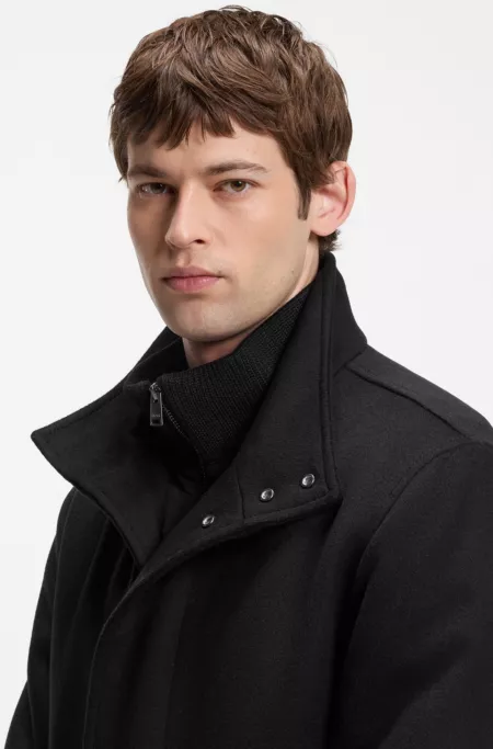 Italian fabric formal coat with a stand collar