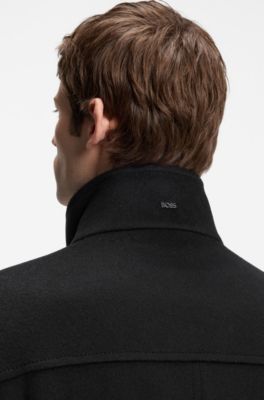 Italian fabric formal coat with a stand collar, Black
