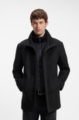 Italian fabric formal coat with a stand collar, Black