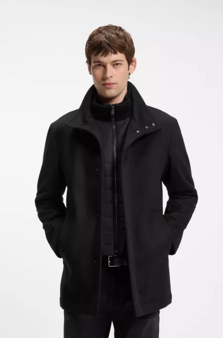 Italian fabric formal coat with a stand collar