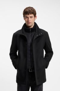 Italian fabric formal coat with a stand collar, Black