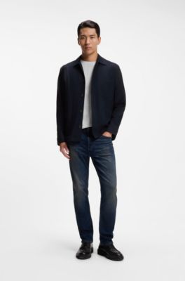 Relaxed-fit shirt in solid heavy flannel, Dark Blue