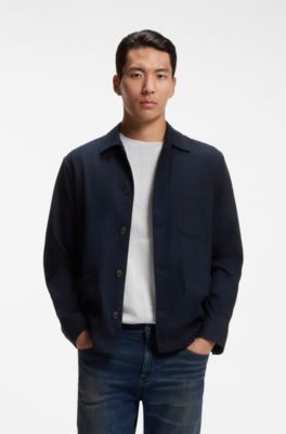 Relaxed-fit shirt in solid heavy flannel, Dark Blue