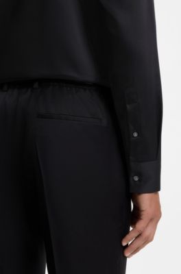 Easy-iron regular-fit shirt in cotton satin, Dark Blue