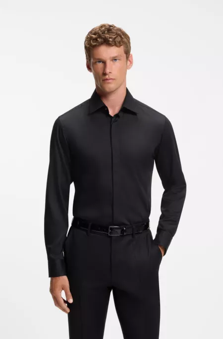 Chemise Regular en satin de coton facile à repasser