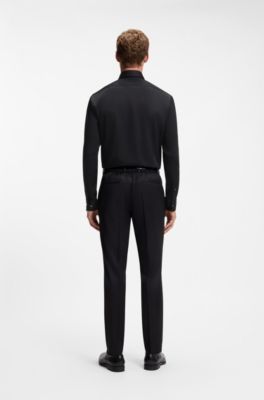 Easy-iron regular-fit shirt in cotton satin, Dark Blue