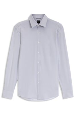 Slim-fit shirt in printed performance-stretch jersey, White Patterned