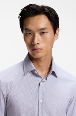 Slim-fit shirt in printed performance-stretch jersey, White Patterned