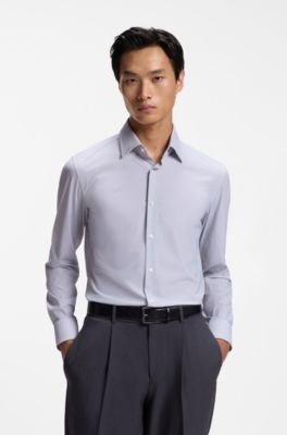 Slim-fit shirt in printed performance-stretch jersey, White Patterned