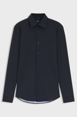 Slim-fit shirt in printed performance-stretch jersey, Dark Blue