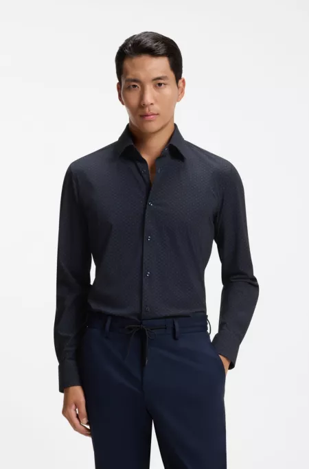Slim-fit shirt in printed performance-stretch jersey