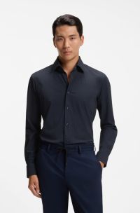 Slim-fit overhemd van hoogwaardige stretchjersey met print, Donkerblauw