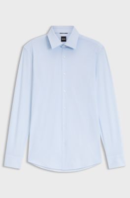 Slim-fit shirt in printed performance-stretch jersey, Light Blue