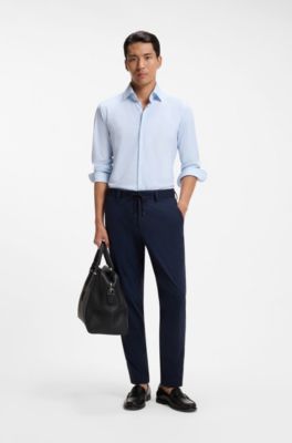 Slim-fit shirt in printed performance-stretch jersey, Light Blue