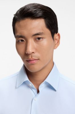 Slim-fit shirt in printed performance-stretch jersey, Light Blue