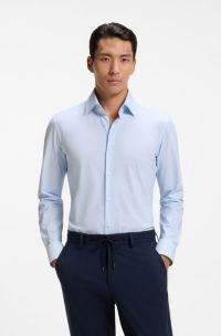 Slim-fit shirt in printed performance-stretch jersey, Light Blue