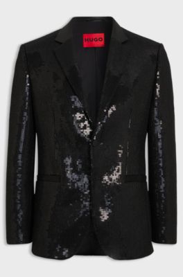 Extra-slim-fit blazer with sequin embellishment, Black