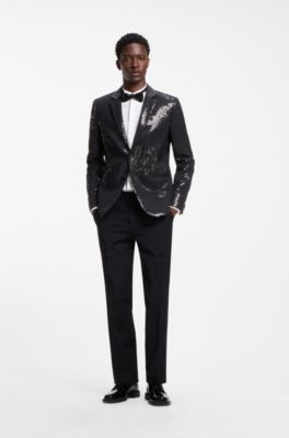Extra-slim-fit blazer with sequin embellishment, Black