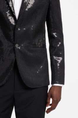 Extra-slim-fit blazer with sequin embellishment, Black