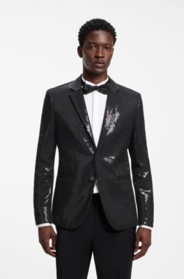 Extra-slim-fit blazer with sequin embellishment, Black