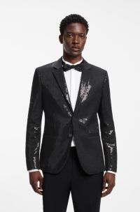 Extra-slim-fit blazer with sequin embellishment, Black
