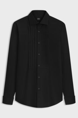 Slim-fit cotton-blend evening shirt, Black