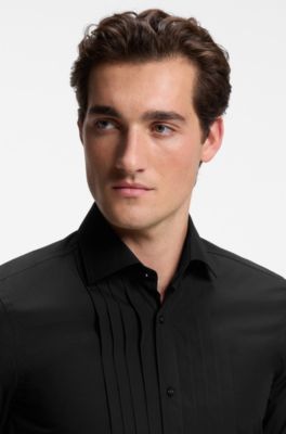 Slim-fit cotton-blend evening shirt, Black