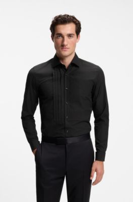 Slim-fit cotton-blend evening shirt, Black