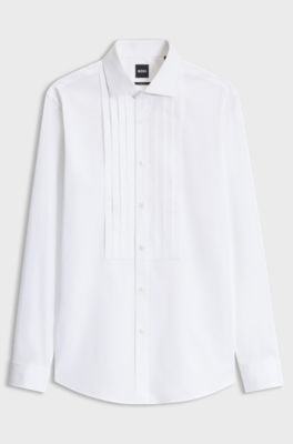 Slim-fit cotton-blend evening shirt, White