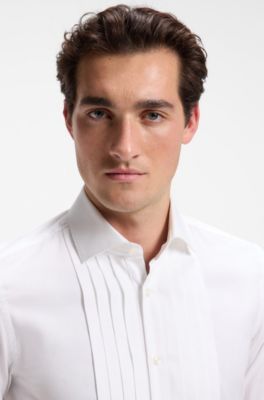 Slim-fit cotton-blend evening shirt, White