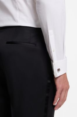Slim-fit cotton-blend evening shirt, White
