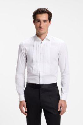 Slim-fit cotton-blend evening shirt, White