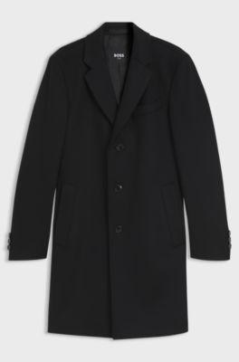 Eleganter Slim-Fit Mantel aus Wolle mit Kaschmir, Schwarz