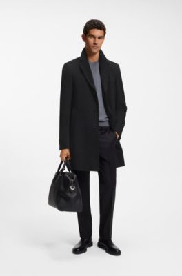 Cappotto formale slim fit in lana con cashmere, Nero