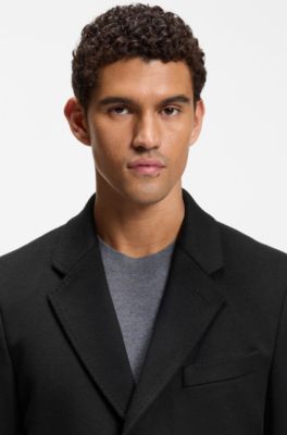 Slim-fit formal coat in wool with cashmere, Black