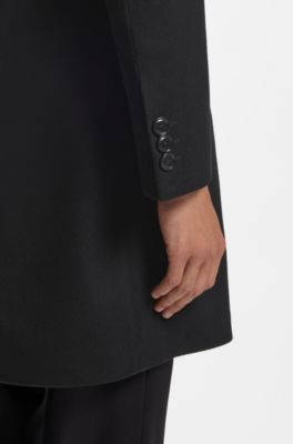 Eleganter Slim-Fit Mantel aus Wolle mit Kaschmir, Schwarz