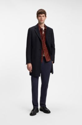 Abrigo formal slim fit de lana y cashmere, Azul oscuro