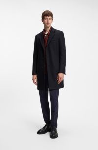 Slim-fit formal coat in wool with cashmere, Dark Blue