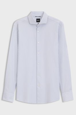 Striped slim-fit business shirt in stretch fabric, Light Blue Stripes