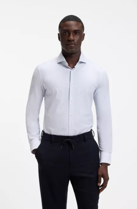 Striped slim-fit business shirt in stretch fabric