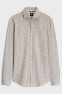 Slim-fit shirt in stretch fabric with Vichy check, Brown Patterned