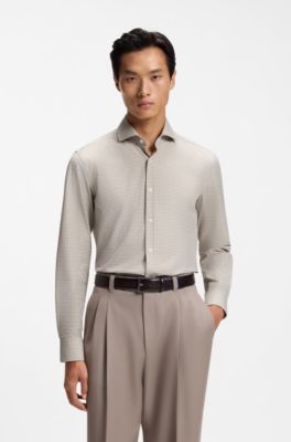 Slim-fit shirt in stretch fabric with Vichy check, Brown Patterned